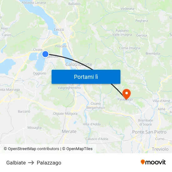 Galbiate to Palazzago map