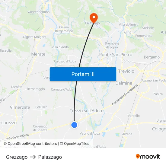 Grezzago to Palazzago map