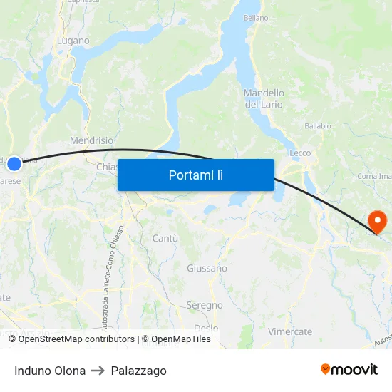 Induno Olona to Palazzago map