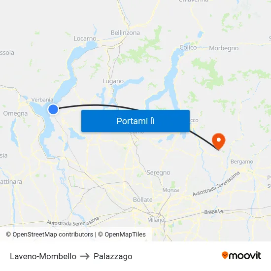 Laveno-Mombello to Palazzago map