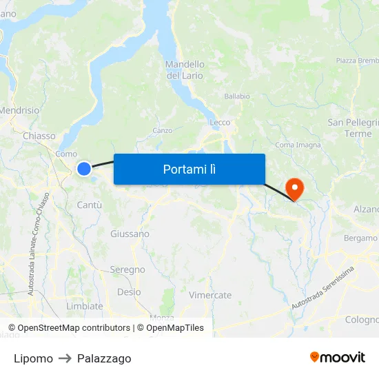 Lipomo to Palazzago map