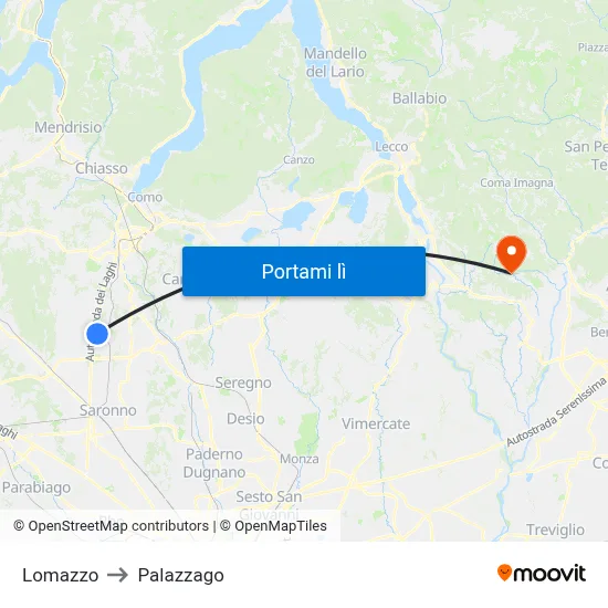 Lomazzo to Palazzago map