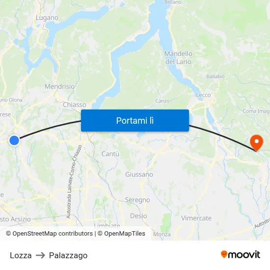 Lozza to Palazzago map