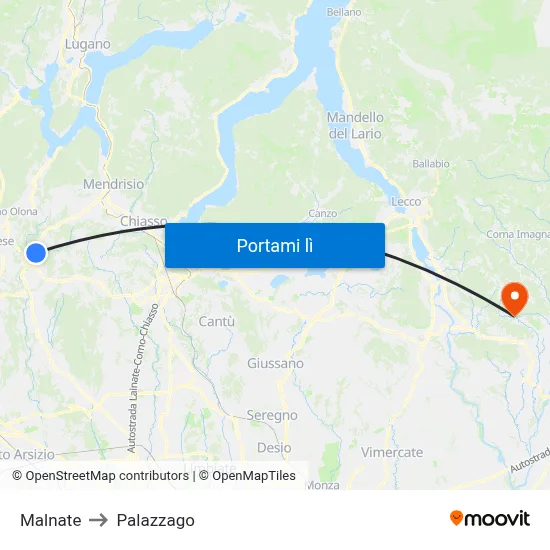 Malnate to Palazzago map
