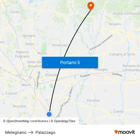 Melegnano to Palazzago map