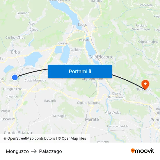 Monguzzo to Palazzago map