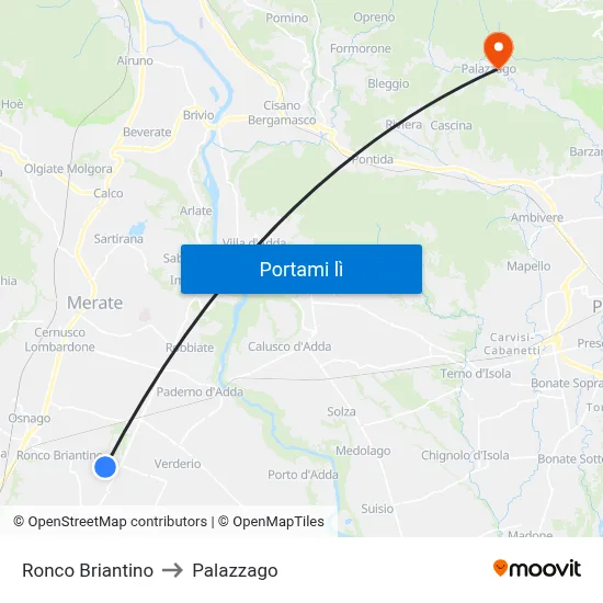 Ronco Briantino to Palazzago map