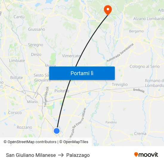 San Giuliano Milanese to Palazzago map