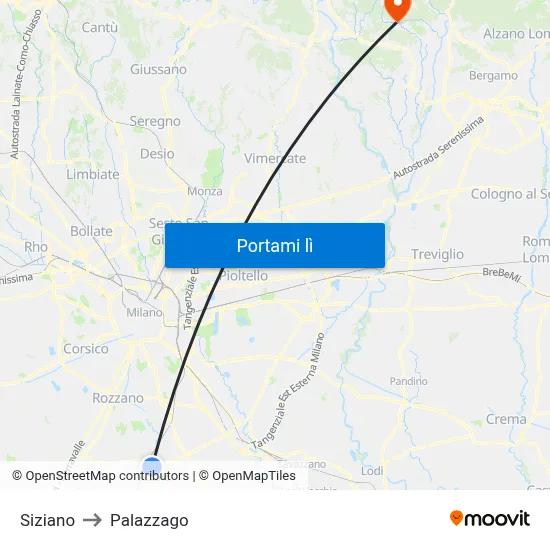 Siziano to Palazzago map