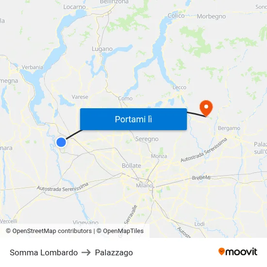 Somma Lombardo to Palazzago map