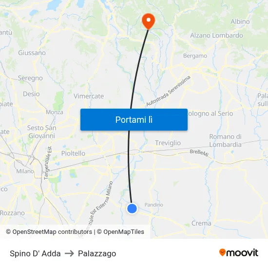 Spino D' Adda to Palazzago map