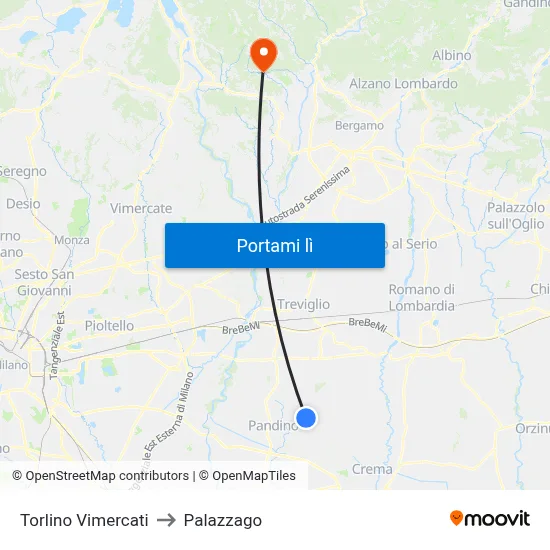 Torlino Vimercati to Palazzago map