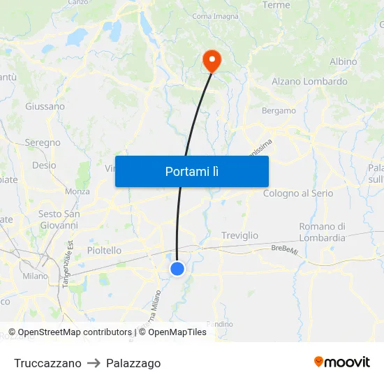 Truccazzano to Palazzago map