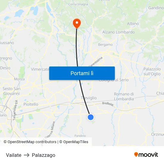 Vailate to Palazzago map