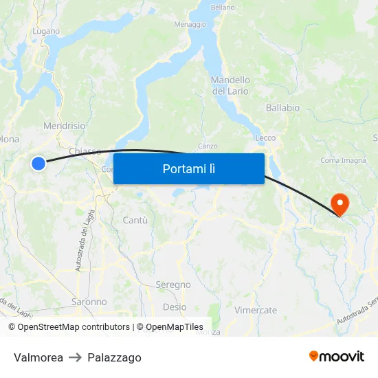 Valmorea to Palazzago map
