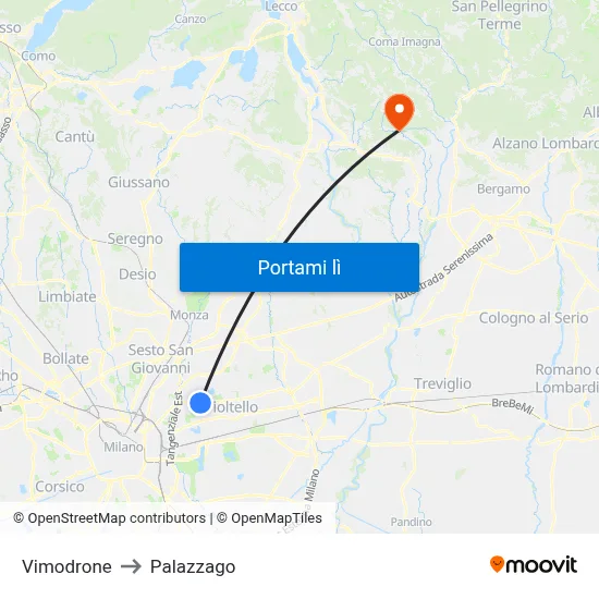 Vimodrone to Palazzago map