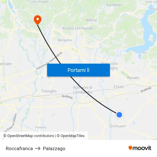 Roccafranca to Palazzago map