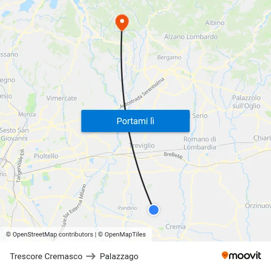 Trescore Cremasco to Palazzago map