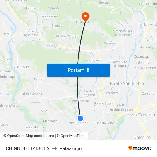 CHIGNOLO D' ISOLA to Palazzago map