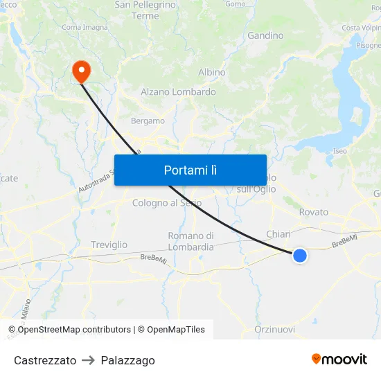 Castrezzato to Palazzago map