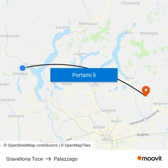 Gravellona Toce to Palazzago map