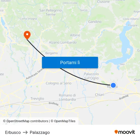 Erbusco to Palazzago map
