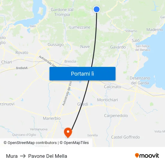Mura to Pavone Del Mella map