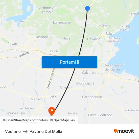 Vestone to Pavone Del Mella map