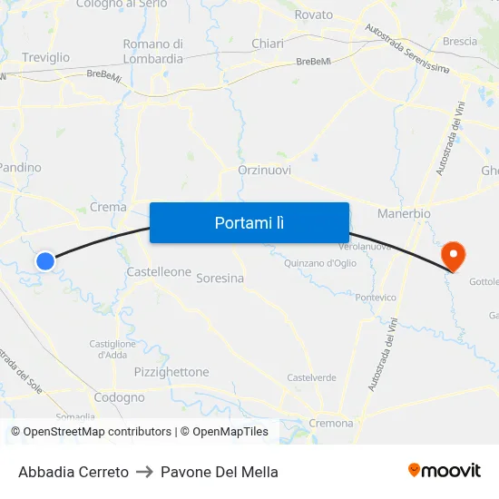 Abbadia Cerreto to Pavone Del Mella map