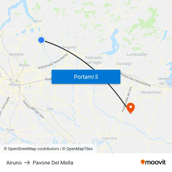 Airuno to Pavone Del Mella map