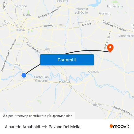 Albaredo Arnaboldi to Pavone Del Mella map