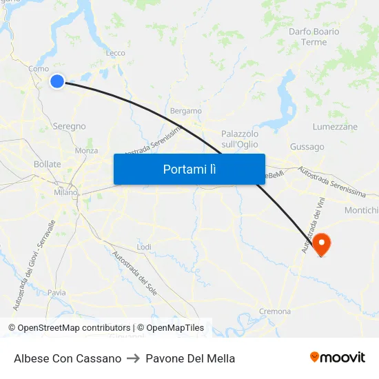 Albese Con Cassano to Pavone Del Mella map