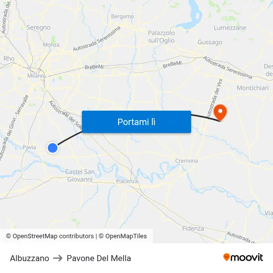 Albuzzano to Pavone Del Mella map
