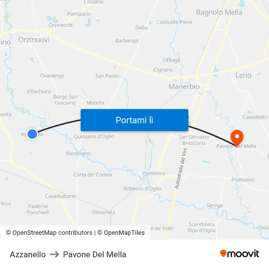 Azzanello to Pavone Del Mella map