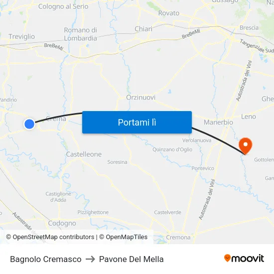Bagnolo Cremasco to Pavone Del Mella map