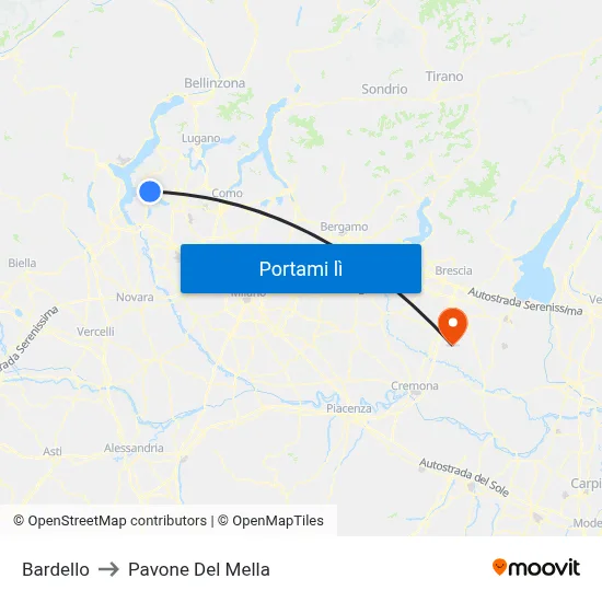 Bardello to Pavone Del Mella map