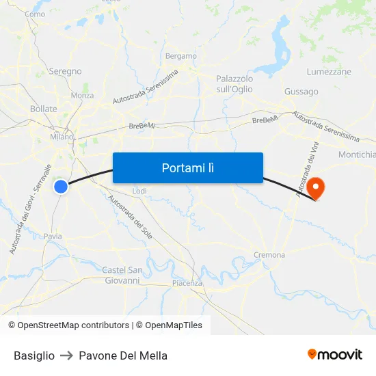 Basiglio to Pavone Del Mella map