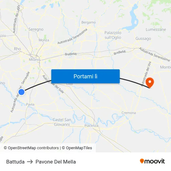 Battuda to Pavone Del Mella map