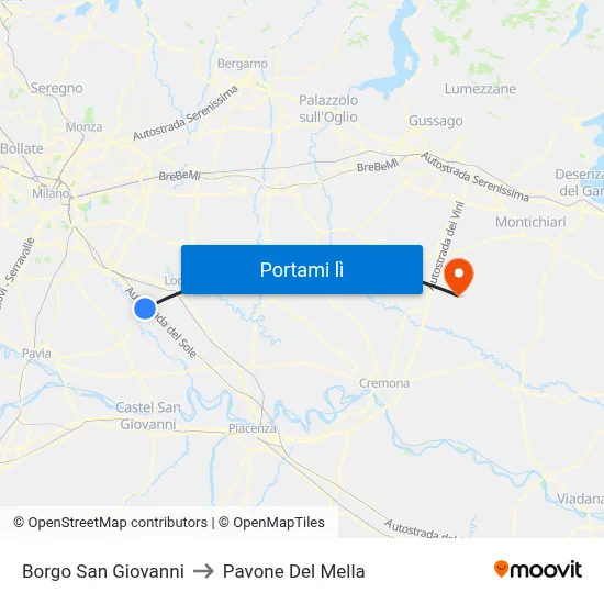Borgo San Giovanni to Pavone Del Mella map