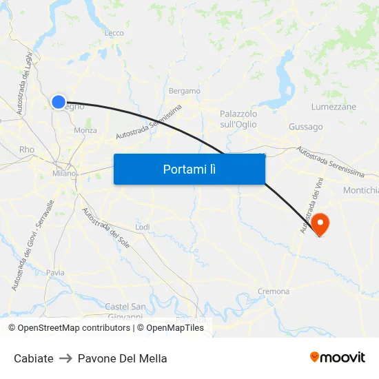 Cabiate to Pavone Del Mella map