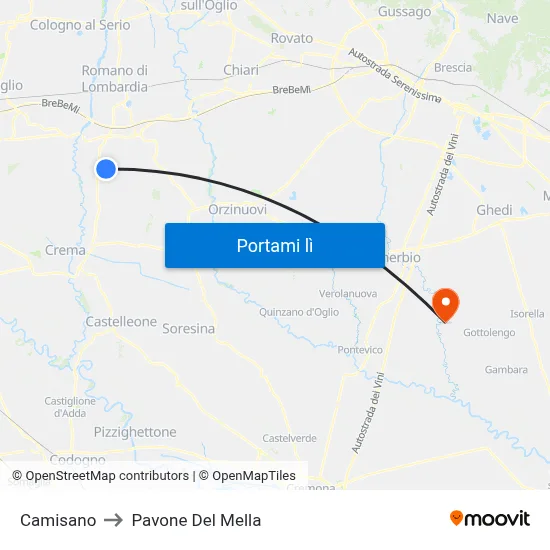 Camisano to Pavone Del Mella map