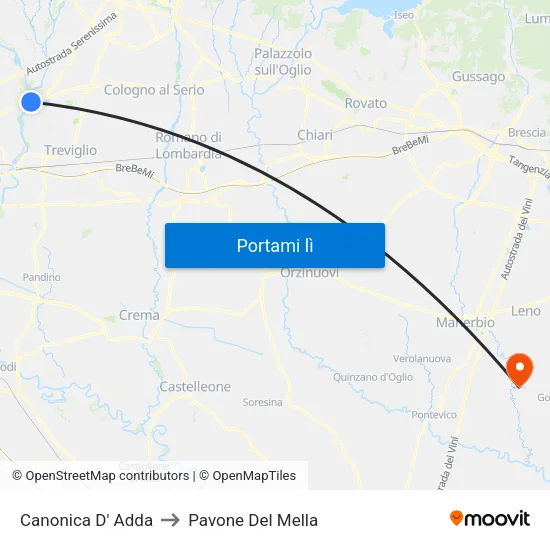 Canonica D' Adda to Pavone Del Mella map