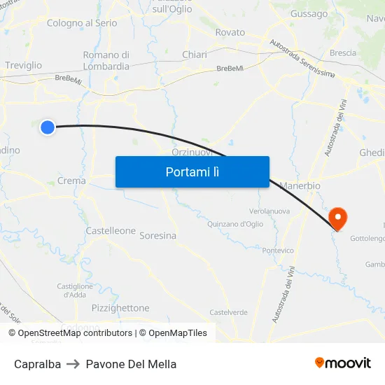 Capralba to Pavone Del Mella map