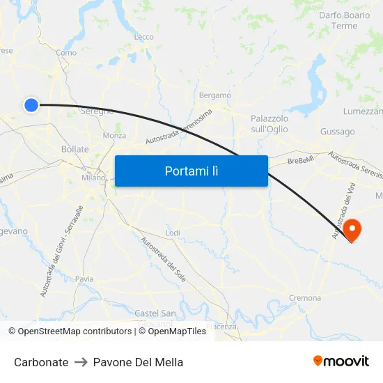 Carbonate to Pavone Del Mella map
