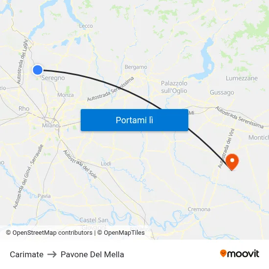 Carimate to Pavone Del Mella map