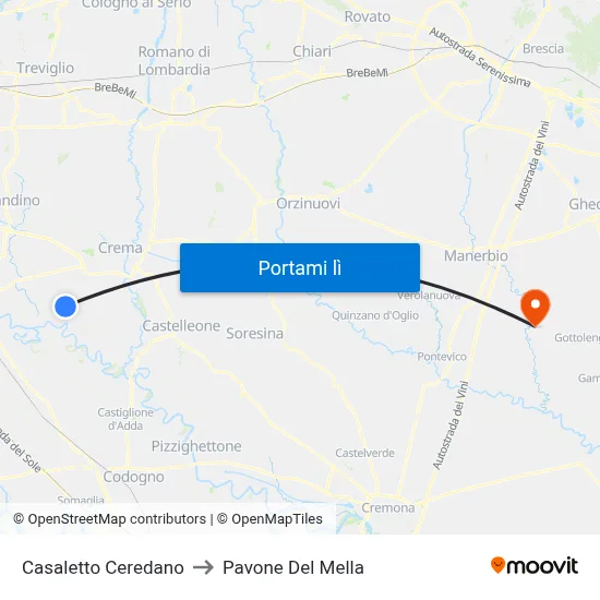 Casaletto Ceredano to Pavone Del Mella map