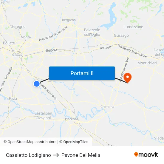 Casaletto Lodigiano to Pavone Del Mella map
