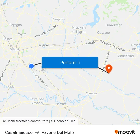 Casalmaiocco to Pavone Del Mella map