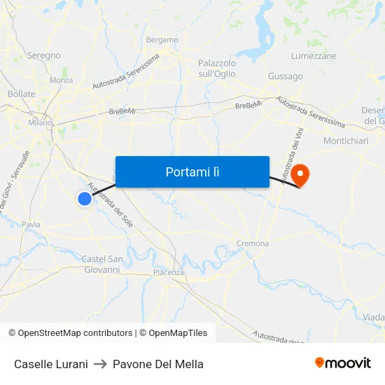 Caselle Lurani to Pavone Del Mella map