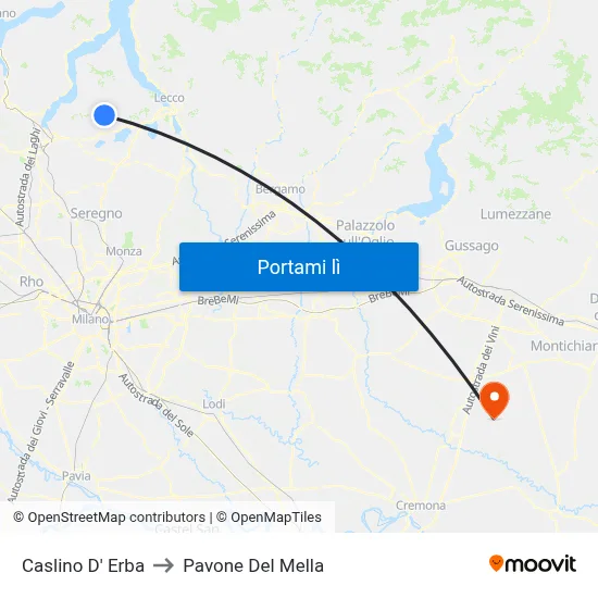 Caslino D' Erba to Pavone Del Mella map